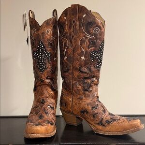 Studded Western Heeled Boots in Brown